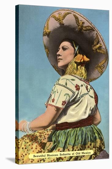 Mexican Senorita with Hat-null-Stretched Canvas