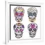 Mexican Skull Set. Colorful Skulls With Flower And Heart Ornamens. Sugar Skulls-cherry blossom girl-Framed Premium Giclee Print