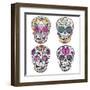 Mexican Skull Set. Colorful Skulls With Flower And Heart Ornamens. Sugar Skulls-cherry blossom girl-Framed Art Print