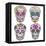 Mexican Skull Set. Colorful Skulls With Flower And Heart Ornamens. Sugar Skulls-cherry blossom girl-Framed Stretched Canvas