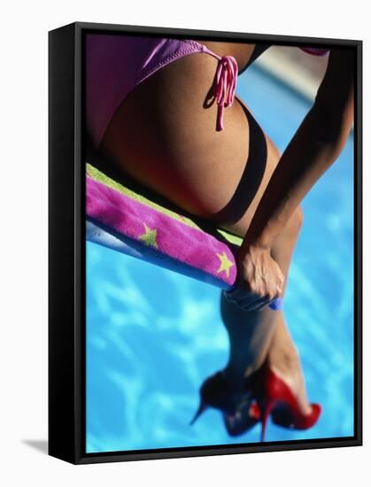 Mexican Woman in Bikini by Swimming Pool-Mitch Diamond-Framed Stretched Canvas