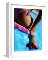 Mexican Woman in Bikini by Swimming Pool-Mitch Diamond-Framed Photographic Print