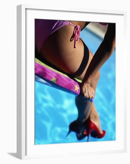 Mexican Woman in Bikini by Swimming Pool-Mitch Diamond-Framed Photographic Print