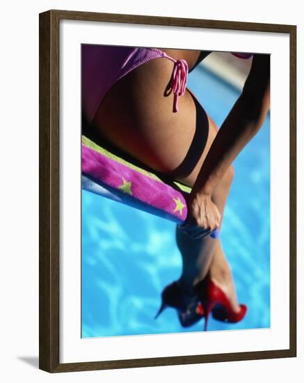 Mexican Woman in Bikini by Swimming Pool-Mitch Diamond-Framed Photographic Print