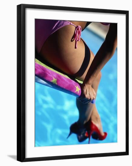 Mexican Woman in Bikini by Swimming Pool-Mitch Diamond-Framed Photographic Print