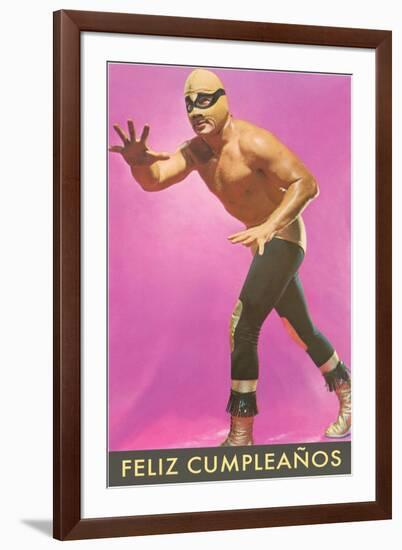 Mexican Wrestler, Feliz Cumpleanos-null-Framed Art Print