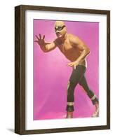 Mexican Wrestler Ready for Take-Down-null-Framed Art Print