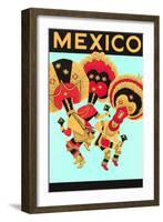 Mexico: 3 Male Dancers with Headdresses-null-Framed Art Print