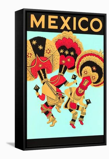 Mexico: 3 Male Dancers with Headdresses-null-Framed Stretched Canvas