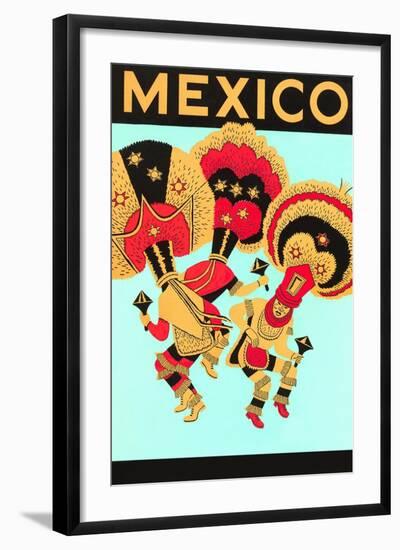 Mexico: 3 Male Dancers with Headdresses-null-Framed Art Print