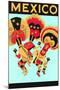 Mexico: 3 Male Dancers with Headdresses-null-Mounted Art Print