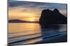 Mexico, Baja California Sur, Sea of Cortez, Loreto Bay. Kayakers past Nopolo Rock at sunrise.-Trish Drury-Mounted Photographic Print