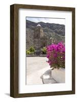 Mexico, Baja California Sur, Sea of Cortez. Mission San Francisco Javier with bougainvillea blooms-Trish Drury-Framed Photographic Print