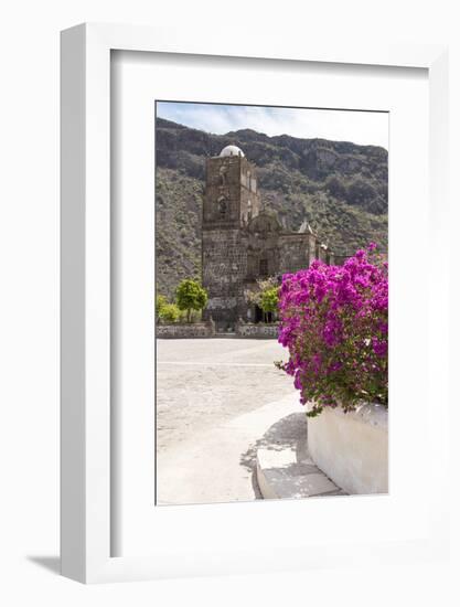 Mexico, Baja California Sur, Sea of Cortez. Mission San Francisco Javier with bougainvillea blooms-Trish Drury-Framed Photographic Print