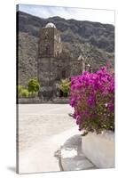 Mexico, Baja California Sur, Sea of Cortez. Mission San Francisco Javier with bougainvillea blooms-Trish Drury-Stretched Canvas