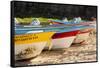 Mexico, Baja California Sur, Todos Santos, Cerritos Beach. Boats pulled up on the beach.-Merrill Images-Framed Stretched Canvas