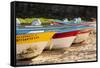 Mexico, Baja California Sur, Todos Santos, Cerritos Beach. Boats pulled up on the beach.-Merrill Images-Framed Stretched Canvas