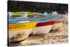 Mexico, Baja California Sur, Todos Santos, Cerritos Beach. Boats pulled up on the beach.-Merrill Images-Stretched Canvas