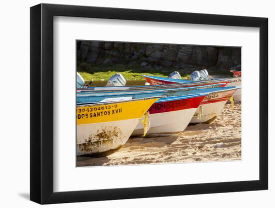 Mexico, Baja California Sur, Todos Santos, Cerritos Beach. Boats pulled up on the beach.-Merrill Images-Framed Photographic Print