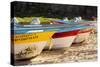 Mexico, Baja California Sur, Todos Santos, Cerritos Beach. Boats pulled up on the beach.-Merrill Images-Stretched Canvas