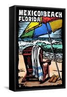 Mexico Beach, Florida - Beach Chair - Scratchboard-Lantern Press-Framed Stretched Canvas