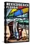 Mexico Beach, Florida - Beach Chair - Scratchboard-Lantern Press-Stretched Canvas