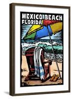 Mexico Beach, Florida - Beach Chair - Scratchboard-Lantern Press-Framed Art Print