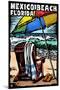 Mexico Beach, Florida - Beach Chair - Scratchboard-Lantern Press-Mounted Art Print