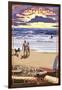 Mexico Beach, Florida - Beach Scene and Surfers-Lantern Press-Framed Art Print