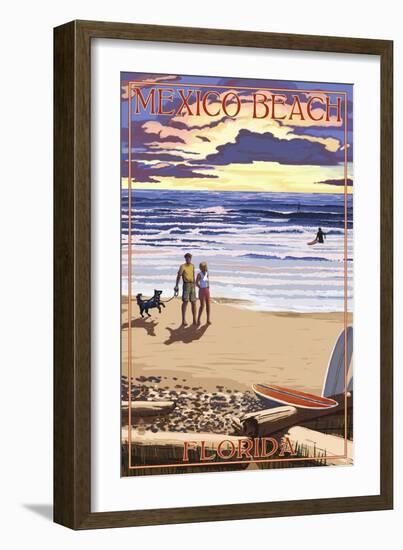 Mexico Beach, Florida - Beach Scene and Surfers-Lantern Press-Framed Art Print