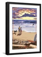 Mexico Beach, Florida - Beach Scene and Surfers-Lantern Press-Framed Art Print