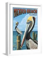 Mexico Beach, Florida - Brown Pelicans-Lantern Press-Framed Art Print