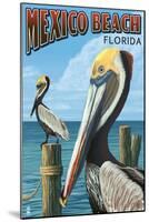 Mexico Beach, Florida - Brown Pelicans-Lantern Press-Mounted Art Print