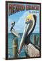 Mexico Beach, Florida - Brown Pelicans-Lantern Press-Framed Art Print