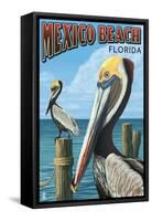 Mexico Beach, Florida - Brown Pelicans-Lantern Press-Framed Stretched Canvas