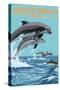 Mexico Beach, Florida - Dolphins Jumping-Lantern Press-Stretched Canvas