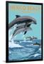 Mexico Beach, Florida - Dolphins Jumping-Lantern Press-Framed Art Print