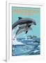 Mexico Beach, Florida - Dolphins Jumping-Lantern Press-Framed Art Print