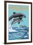 Mexico Beach, Florida - Dolphins Jumping-Lantern Press-Framed Art Print