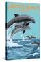 Mexico Beach, Florida - Dolphins Jumping-Lantern Press-Stretched Canvas