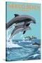 Mexico Beach, Florida - Dolphins Jumping-Lantern Press-Stretched Canvas