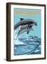 Mexico Beach, Florida - Dolphins Jumping-Lantern Press-Framed Art Print