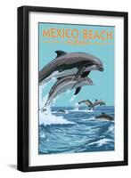 Mexico Beach, Florida - Dolphins Jumping-Lantern Press-Framed Art Print