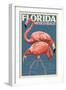 Mexico Beach, Florida - Flamingo - Letterpress-Lantern Press-Framed Art Print