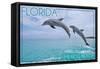 Mexico Beach, Florida - Jumping Dolphins-Lantern Press-Framed Stretched Canvas