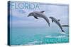 Mexico Beach, Florida - Jumping Dolphins-Lantern Press-Stretched Canvas