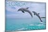 Mexico Beach, Florida - Jumping Dolphins-Lantern Press-Mounted Art Print