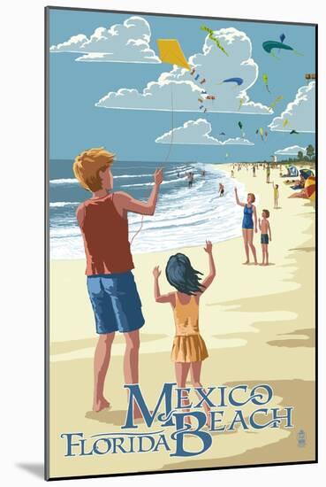 Mexico Beach, Florida - Kite Flyers and Beach-Lantern Press-Mounted Art Print