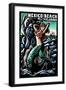 Mexico Beach, Florida - Mermaid - Scratchboard-Lantern Press-Framed Art Print