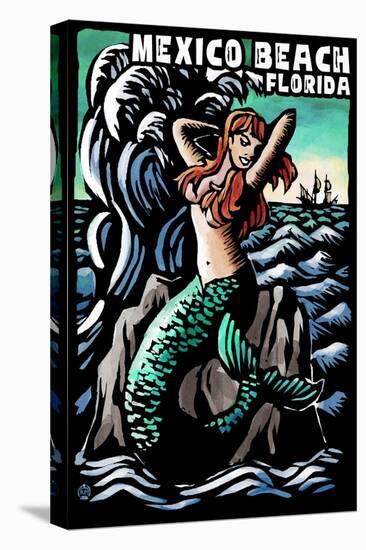 Mexico Beach, Florida - Mermaid - Scratchboard-Lantern Press-Stretched Canvas